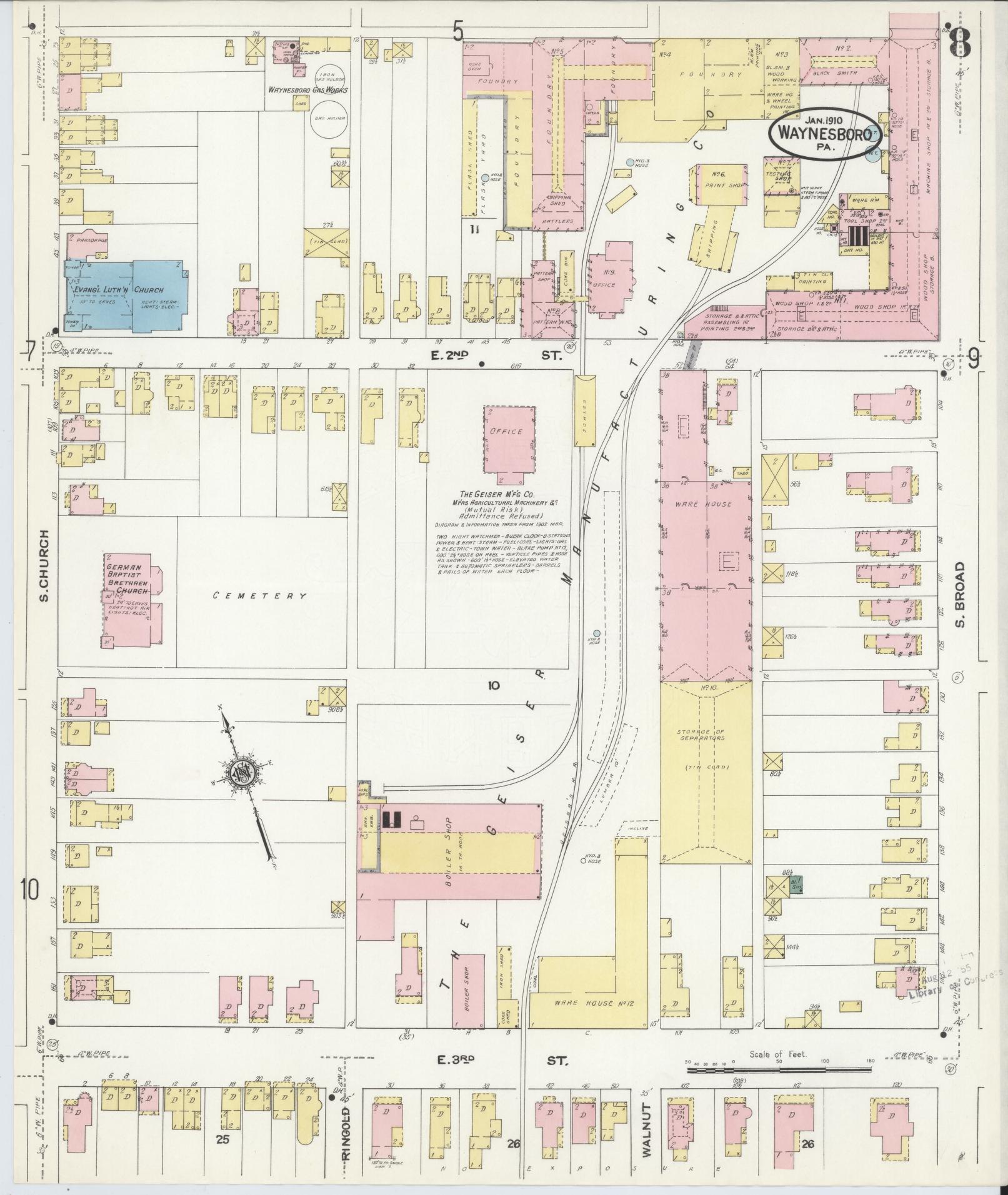 Sanborn Fire Insurance Map from Waynesboro, Franklin County, Pennsylvania (1910), Sheet #0008 - Complete Map Set gallery image, historic Sanborn map, vintage wall art, Pennsylvania Pennsylvania