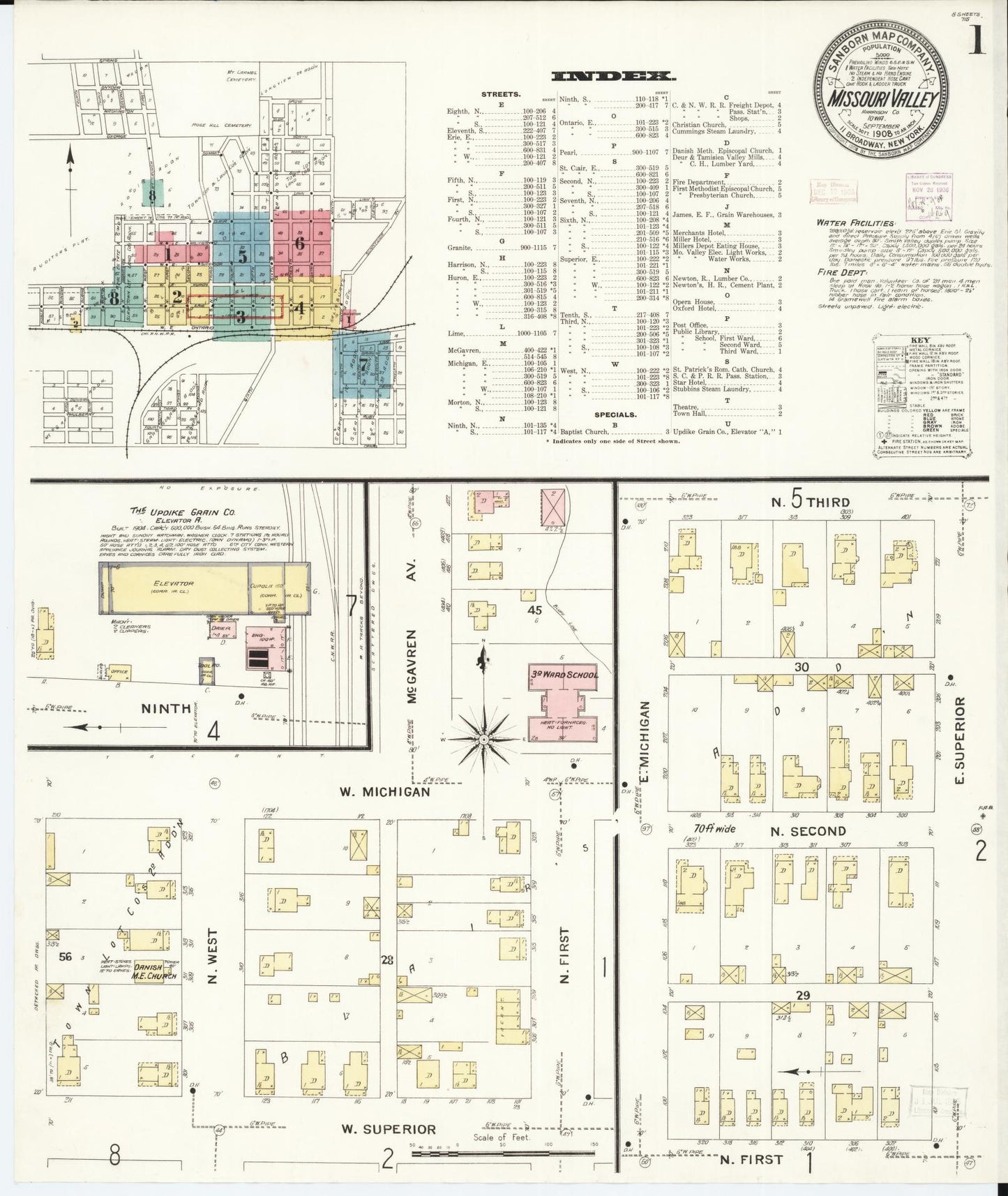 Sanborn Fire Insurance Map from Missouri Valley, Harrison County, Iowa (1908), Sheet #0001 - Historic Sanborn Fire Insurance Map Print