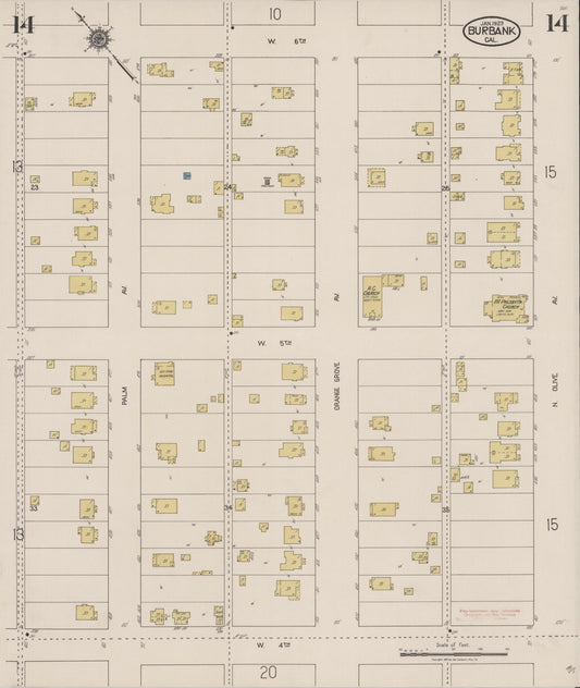 Sanborn Fire Insurance Map from Burbank, Los Angeles County, California (1923), Sheet #0014 - Historic Sanborn Fire Insurance Map Print, vintage old map wall art, antique decor, genealogy gift, California California map