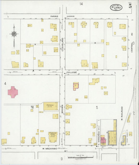 Sanborn Fire Insurance Map from Plano, Collin County, Texas (1921), Sheet #0005 - Historic Sanborn Fire Insurance Map Print, vintage old map wall art, antique decor, genealogy gift, Texas Texas map