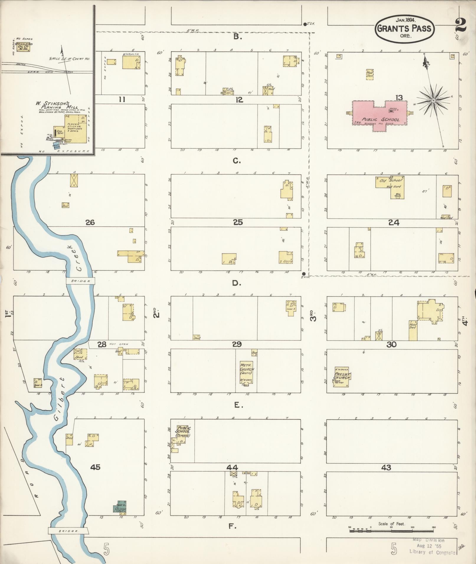 Sanborn Fire Insurance Map from Grants Pass, Josephine County, Oregon (1894), Sheet #0002 - Historic Sanborn Fire Insurance Map Print, vintage old map wall art, antique decor, genealogy gift, Oregon Oregon map