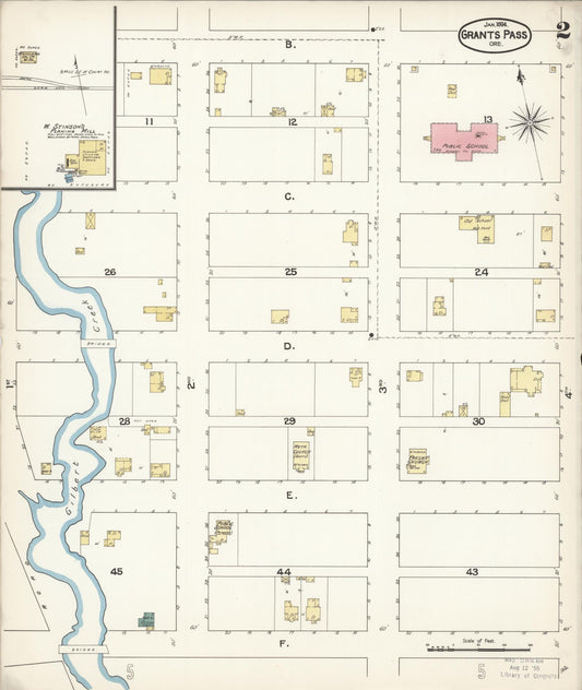 Sanborn Fire Insurance Map from Grants Pass, Josephine County, Oregon (1894), Sheet #0002 - Historic Sanborn Fire Insurance Map Print, vintage old map wall art, antique decor, genealogy gift, Oregon Oregon map