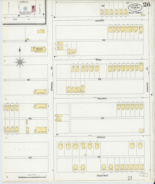 Sanborn Fire Insurance Map from Tampa, Hillsborough County, Florida (1899), Sheet #0026 - Historic Sanborn Fire Insurance Map Print, vintage old map wall art, antique decor, genealogy gift, Florida Florida map