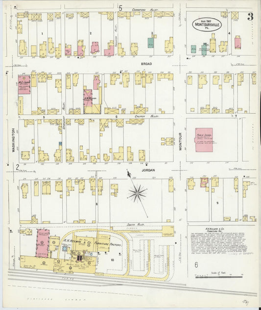 Sanborn Fire Insurance Map from Montoursville, Lycoming County, Pennsylvania (1907), Sheet #0003 - Historic Sanborn Fire Insurance Map Print, vintage old map wall art, antique decor, genealogy gift, Pennsylvania Pennsylvania map