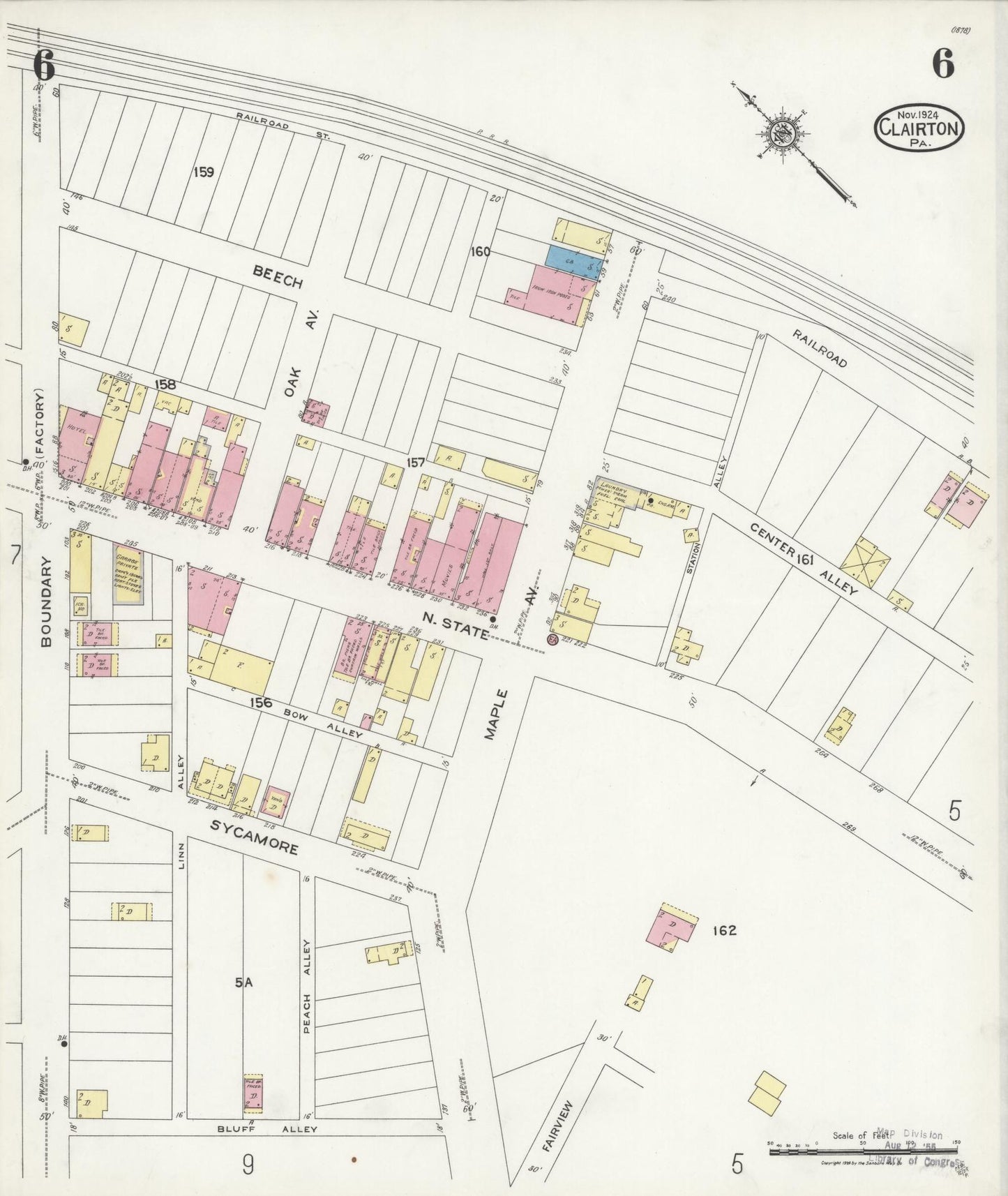 Sanborn Fire Insurance Map from Clairton, Allegheny County, Pennsylvania (1924), Sheet #0006 - Historic Sanborn Fire Insurance Map Print, vintage old map wall art, antique decor, genealogy gift, Pennsylvania Pennsylvania map