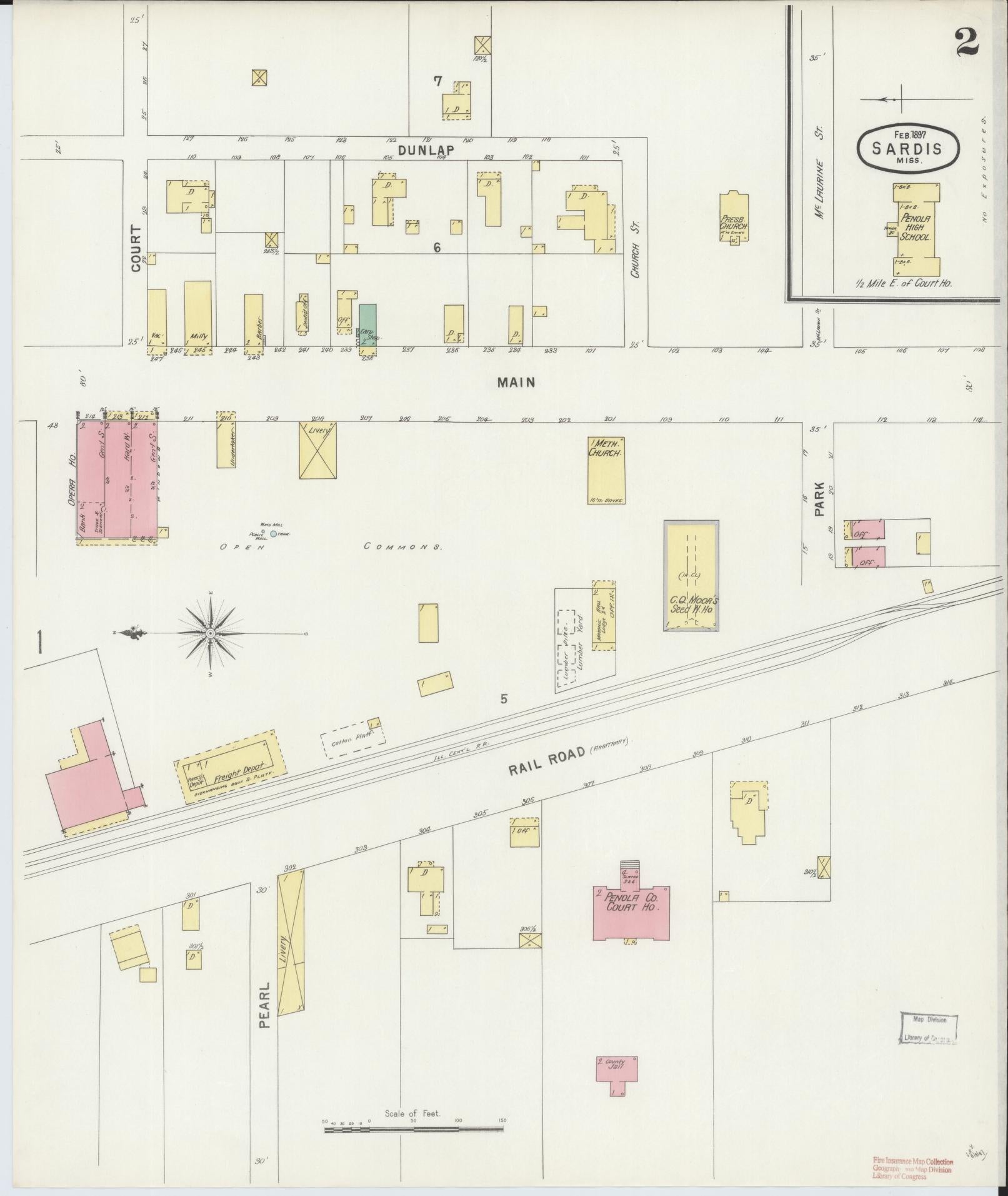Sanborn Fire Insurance Map from Sardis, Panola County, Mississippi (1897), Sheet #0002 - Complete Map Set gallery image, historic Sanborn map, vintage wall art, Mississippi Mississippi