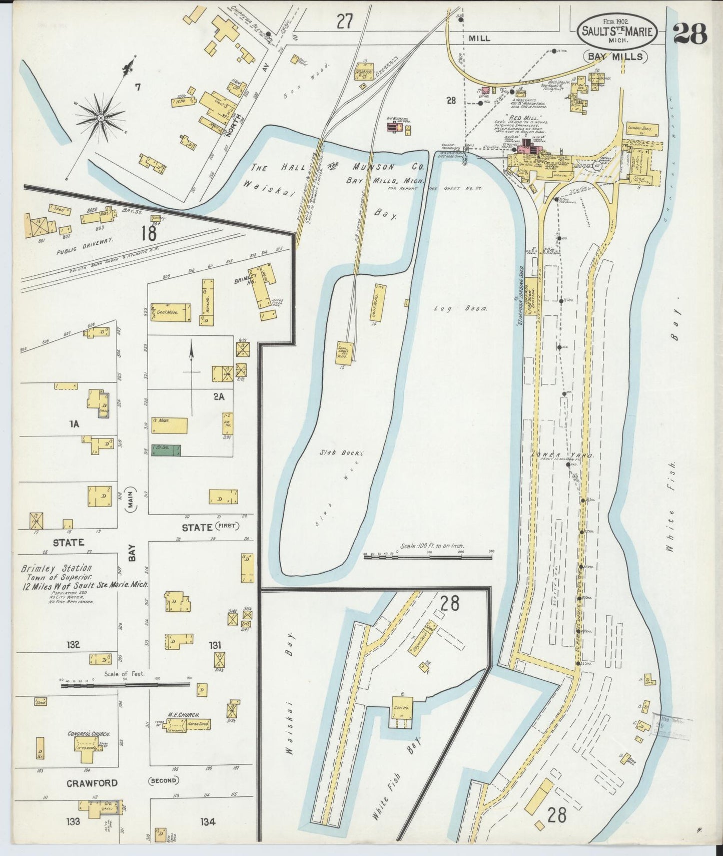 Sanborn Fire Insurance Map from Sault Sainte Marie, Chippewa County, Michigan (1902), Sheet #0028 - Historic Sanborn Fire Insurance Map Print, vintage old map wall art, antique decor, genealogy gift, Michigan Michigan map