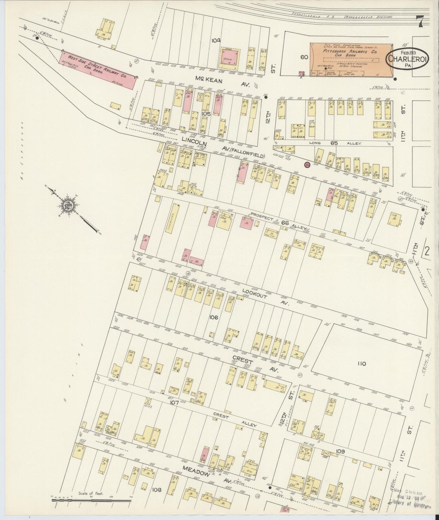 Sanborn Fire Insurance Map from Charleroi, Washington County, Pennsylvania (1913), Sheet #0007 - Historic Sanborn Fire Insurance Map Print, vintage old map wall art, antique decor, genealogy gift, Pennsylvania Pennsylvania map