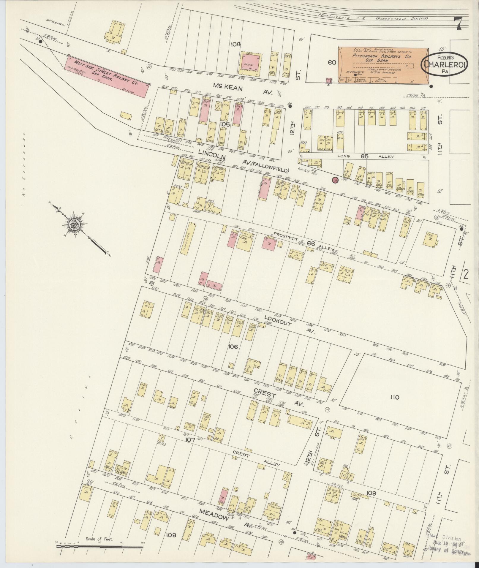 Sanborn Fire Insurance Map from Charleroi, Washington County, Pennsylvania (1913), Sheet #0007 - Historic Sanborn Fire Insurance Map Print, vintage old map wall art, antique decor, genealogy gift, Pennsylvania Pennsylvania map