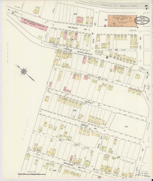 Sanborn Fire Insurance Map from Charleroi, Washington County, Pennsylvania (1913), Sheet #0007 - Historic Sanborn Fire Insurance Map Print, vintage old map wall art, antique decor, genealogy gift, Pennsylvania Pennsylvania map