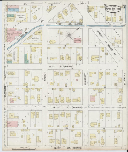 Sanborn Fire Insurance Map from Fort Smith, Sebastian County, Arkansas (1889), Sheet #0007 - Complete Map Set gallery image, historic Sanborn map, vintage wall art, Arkansas Arkansas