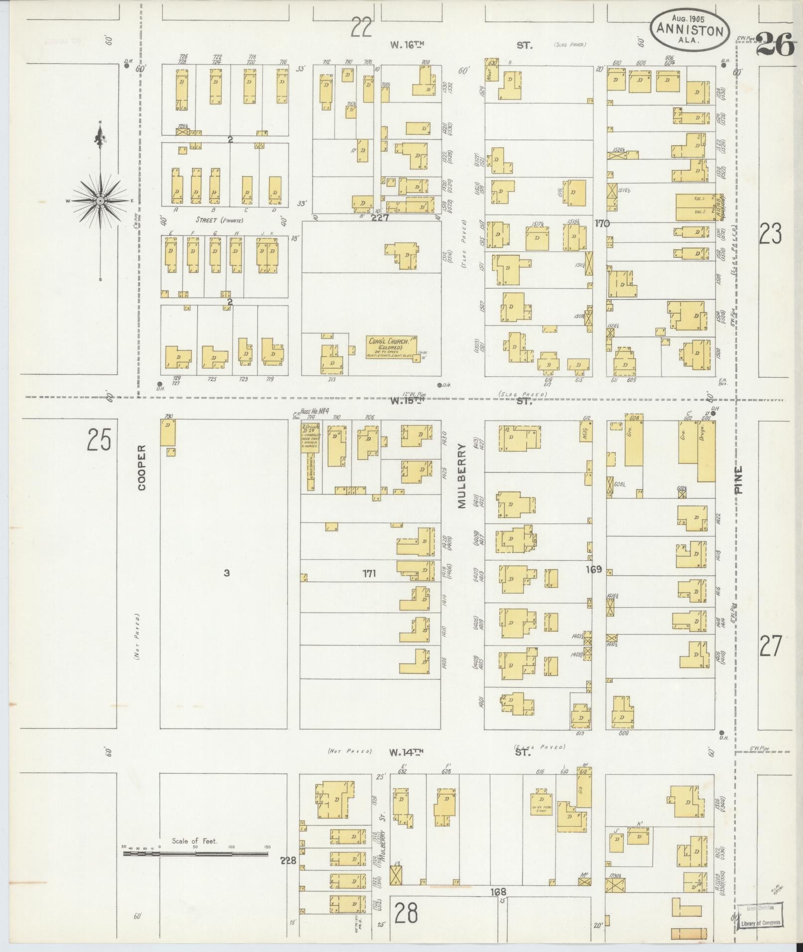 Sanborn Fire Insurance Map from Anniston, Calhoun County, Alabama (1905), Sheet #0026 - Complete Map Set gallery image, historic Sanborn map, vintage wall art, Alabama Alabama