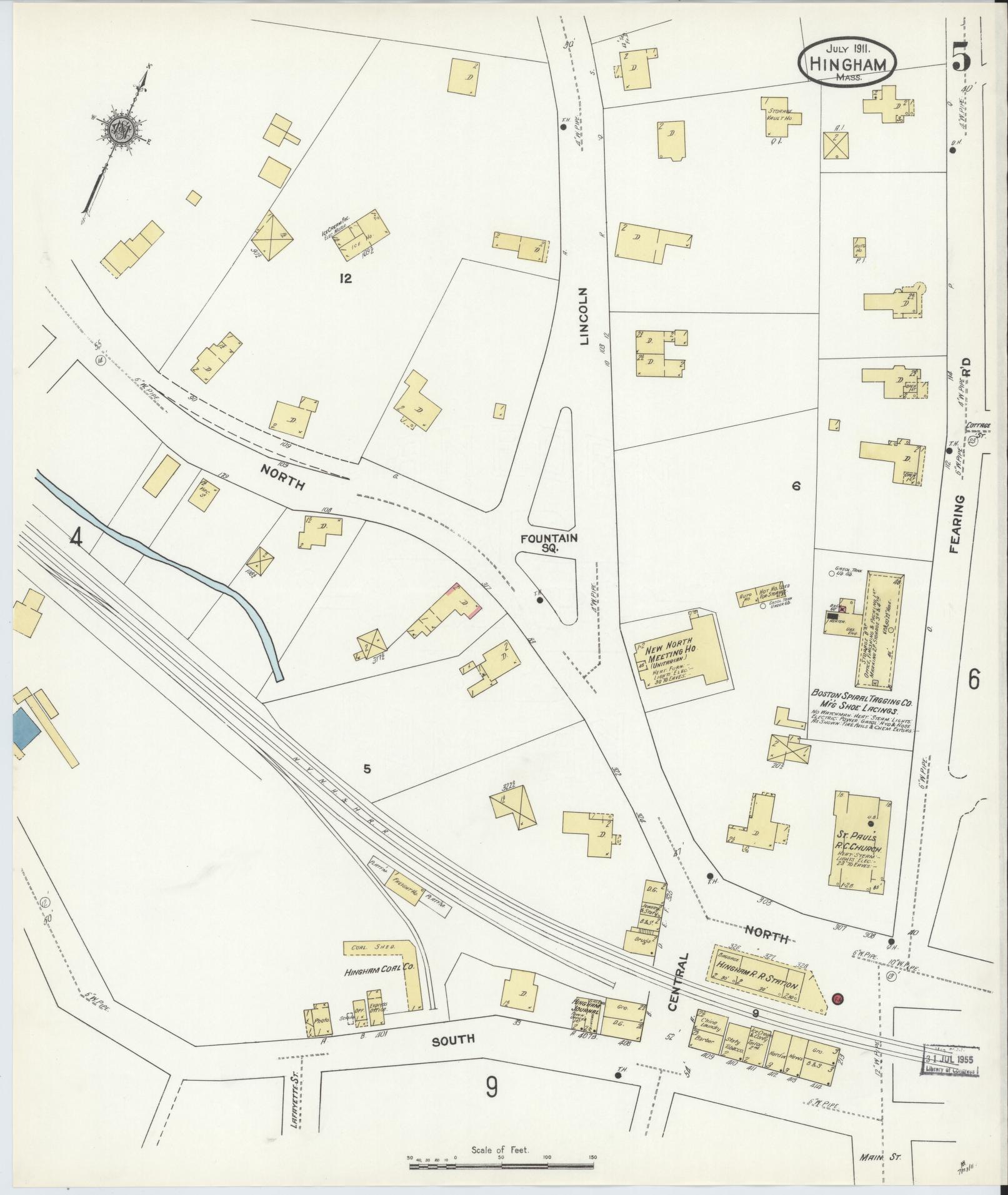 Sanborn Fire Insurance Map from Hingham, Plymouth County, Massachusetts (1911), Sheet #0005 - Complete Map Set gallery image, historic Sanborn map, vintage wall art, Massachusetts Massachusetts