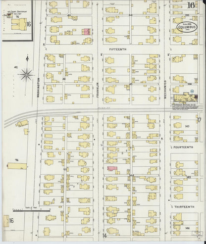 Sanborn Fire Insurance Map from Columbus, Bartholomew County, Indiana (1898), Sheet #0016 - Historic Sanborn Fire Insurance Map Print, vintage old map wall art, antique decor, genealogy gift, Indiana Indiana map