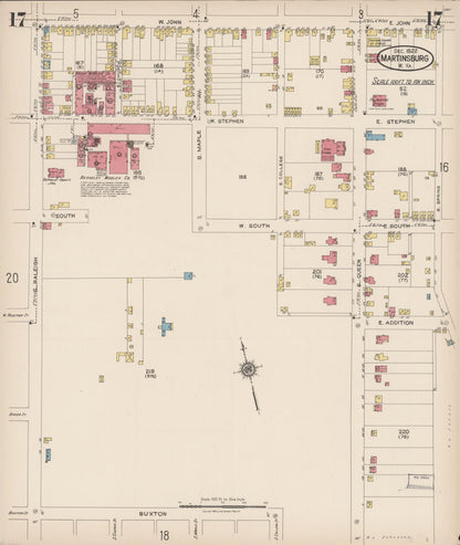 Sanborn Fire Insurance Map from Martinsburg, Berkeley County, West Virginia (1922), Sheet #0017 - Complete Map Set gallery image, historic Sanborn map, vintage wall art, West Virginia West Virginia