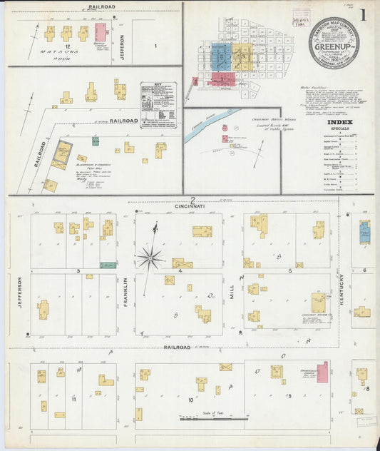 Sanborn Fire Insurance Map from Greenup, Cumberland County, Illinois (1906), Sheet #0001 - Historic Sanborn Fire Insurance Map Print, vintage old map wall art, antique decor, genealogy gift, Illinois Illinois map