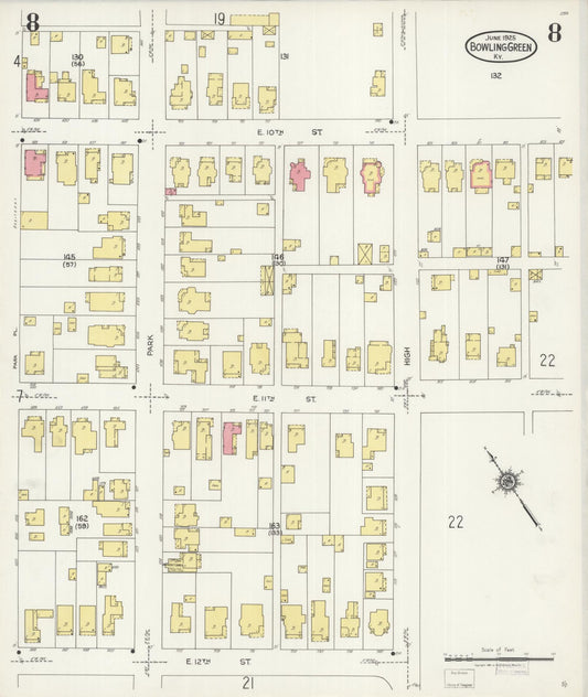 Sanborn Fire Insurance Map from Bowling Green, Warren County, Kentucky (1925), Sheet #0008 - Historic Sanborn Fire Insurance Map Print, vintage old map wall art, antique decor, genealogy gift, Kentucky Kentucky map