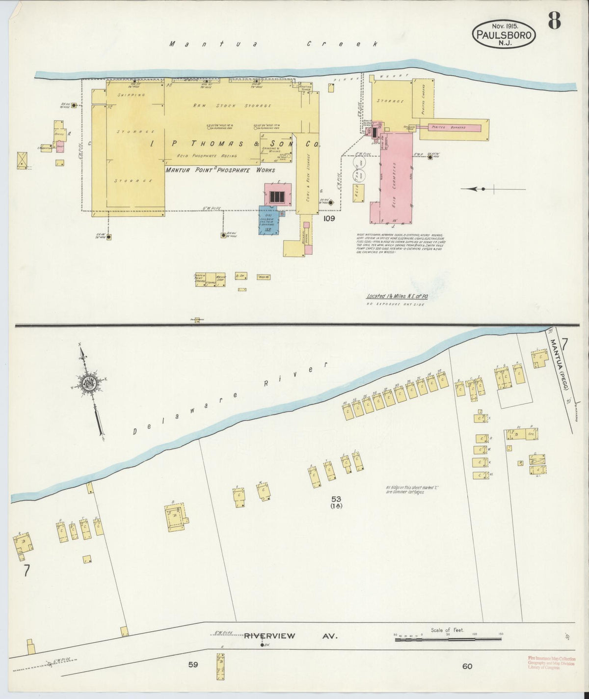 Sanborn Fire Insurance Map from Paulsboro, Gloucester County, New Jersey (1915), Sheet #0008 - Historic Sanborn Fire Insurance Map Print, vintage old map wall art, antique decor, genealogy gift, New Jersey New Jersey map
