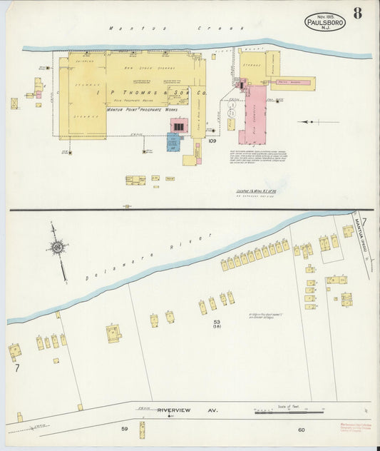 Sanborn Fire Insurance Map from Paulsboro, Gloucester County, New Jersey (1915), Sheet #0008 - Historic Sanborn Fire Insurance Map Print, vintage old map wall art, antique decor, genealogy gift, New Jersey New Jersey map