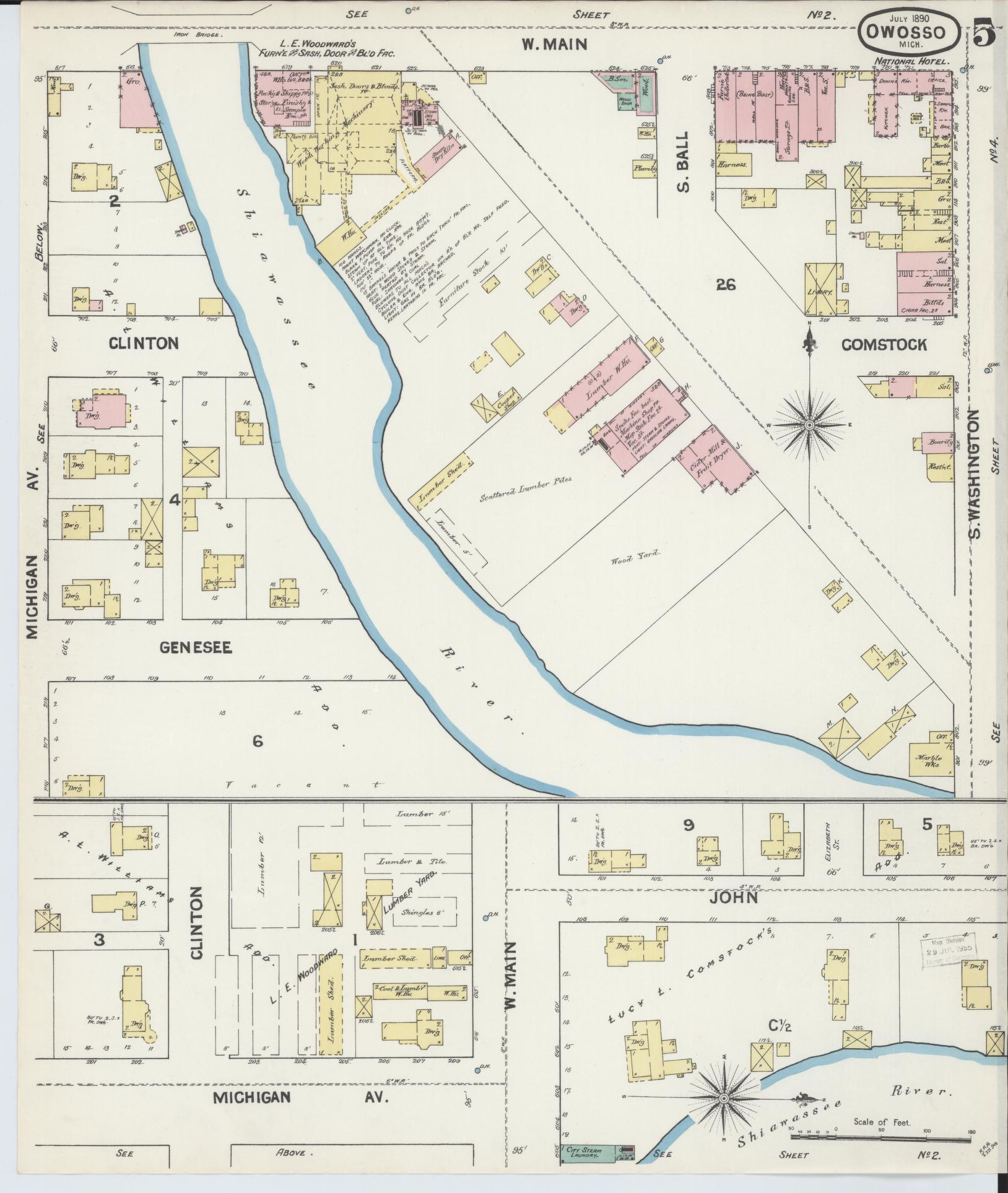 Sanborn Fire Insurance Map from Owosso, Shiawassee County, Michigan (1890), Sheet #0005 - Complete Map Set gallery image, historic Sanborn map, vintage wall art, Michigan Michigan