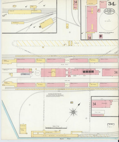 Sanborn Fire Insurance Map from Everett, Middlesex County, Massachusetts (1903), Sheet #0034 - Historic Sanborn Fire Insurance Map Print, vintage old map wall art, antique decor, genealogy gift, Massachusetts Massachusetts map