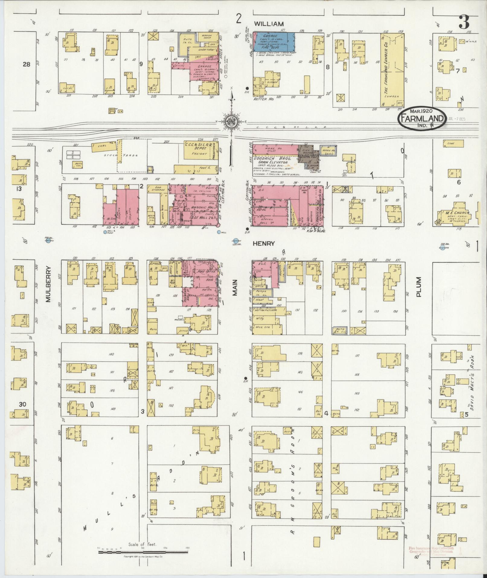 Sanborn Fire Insurance Map from Farmland, Randolph County, Indiana (1920), Sheet #0003 - Complete Map Set gallery image, historic Sanborn map, vintage wall art, Indiana Indiana