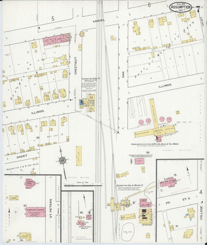 Sanborn Fire Insurance Map from Assumption, Christian County, Illinois (1916), Sheet #0007 - Historic Sanborn Fire Insurance Map Print, vintage old map wall art, antique decor, genealogy gift, Illinois Illinois map