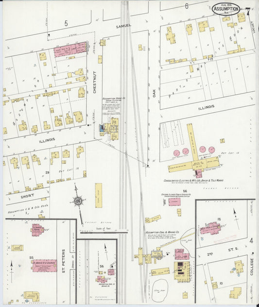 Sanborn Fire Insurance Map from Assumption, Christian County, Illinois (1916), Sheet #0007 - Historic Sanborn Fire Insurance Map Print, vintage old map wall art, antique decor, genealogy gift, Illinois Illinois map