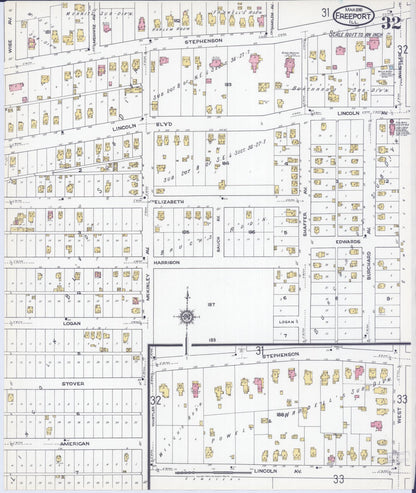 Sanborn Fire Insurance Map from Freeport, Stephenson County, Illinois (1918), Sheet #0032 - Historic Sanborn Fire Insurance Map Print, vintage old map wall art, antique decor, genealogy gift, Illinois Illinois map