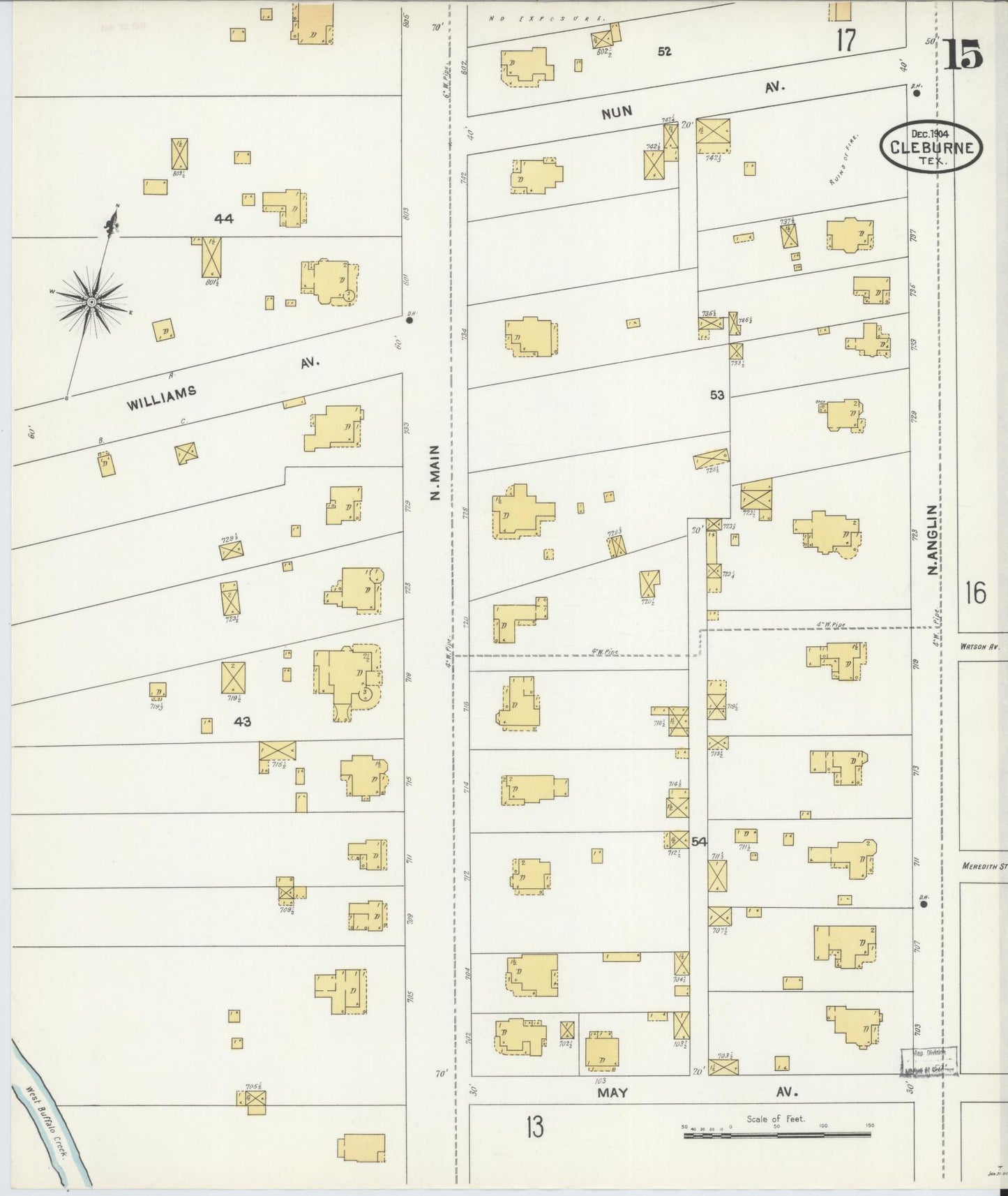 Sanborn Fire Insurance Map from Cleburne, Johnson County, Texas (1904), Sheet #0015 - Historic Sanborn Fire Insurance Map Print, vintage old map wall art, antique decor, genealogy gift, Texas Texas map