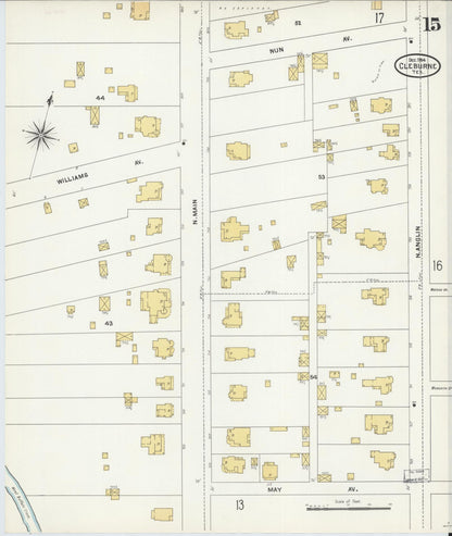 Sanborn Fire Insurance Map from Cleburne, Johnson County, Texas (1904), Sheet #0015 - Historic Sanborn Fire Insurance Map Print, vintage old map wall art, antique decor, genealogy gift, Texas Texas map
