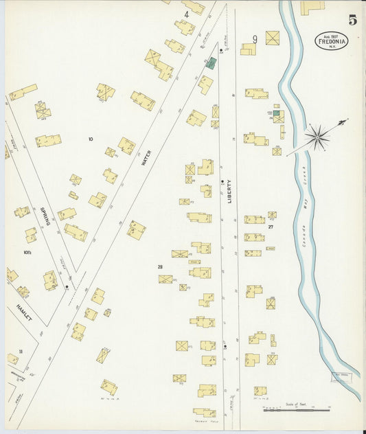 Sanborn Fire Insurance Map from Fredonia, Chautauqua County, New York (1907), Sheet #0005 - Historic Sanborn Fire Insurance Map Print, vintage old map wall art, antique decor, genealogy gift, New York New York map
