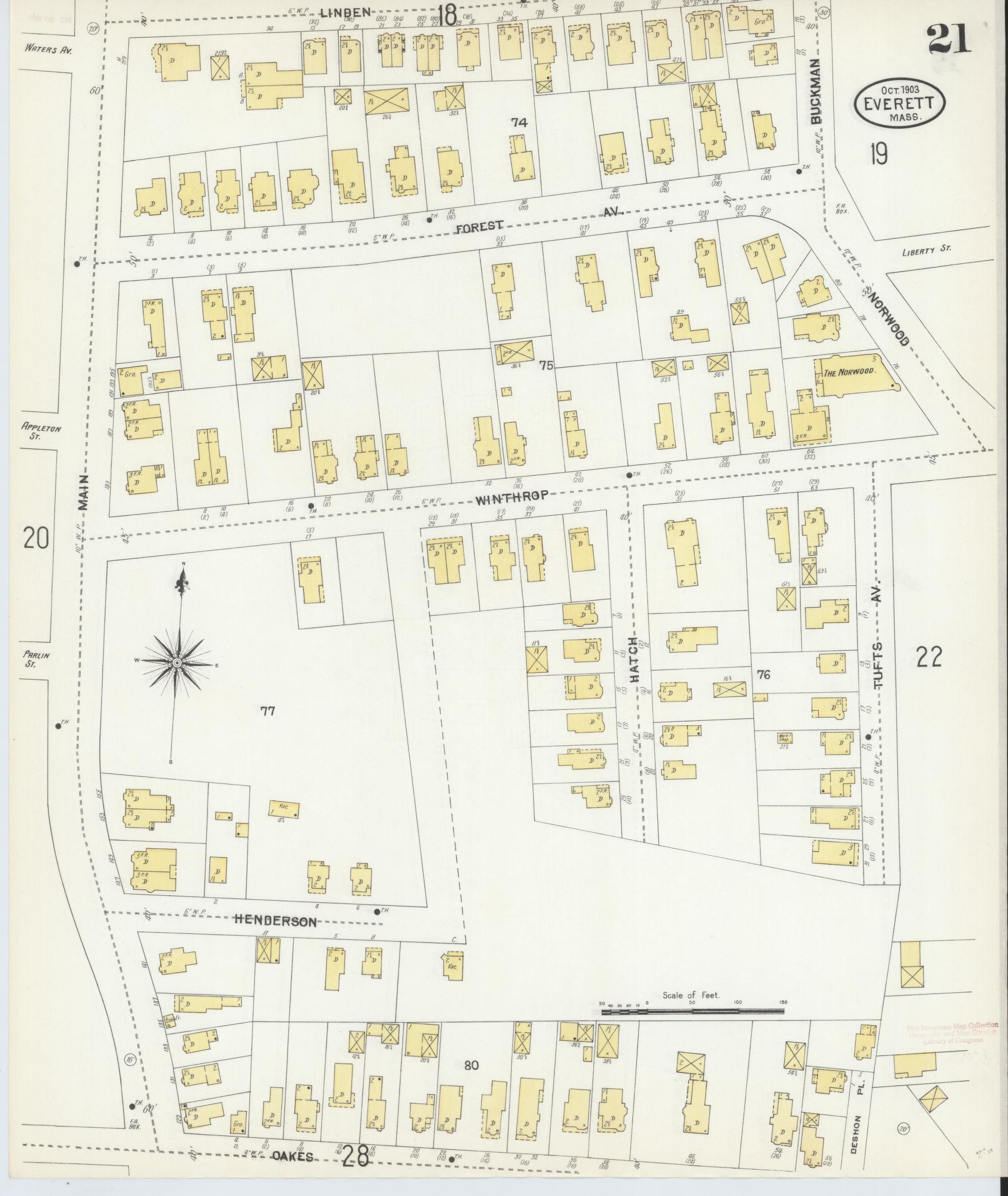 Sanborn Fire Insurance Map from Everett, Middlesex County, Massachusetts (1903), Sheet #0021 - Complete Map Set gallery image, historic Sanborn map, vintage wall art, Massachusetts Massachusetts