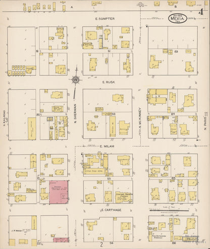 Sanborn Fire Insurance Map from Mexia, Limestone County, Texas (1922), Sheet #0004 - Complete Map Set gallery image, historic Sanborn map, vintage wall art, Texas Texas