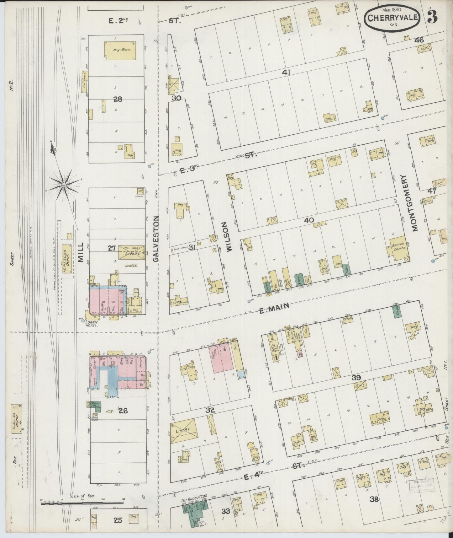 Sanborn Fire Insurance Map from Cherryvale, Montgomery County, Kansas (1890), Sheet #0003 - Complete Map Set gallery image, historic Sanborn map, vintage wall art, Kansas Kansas