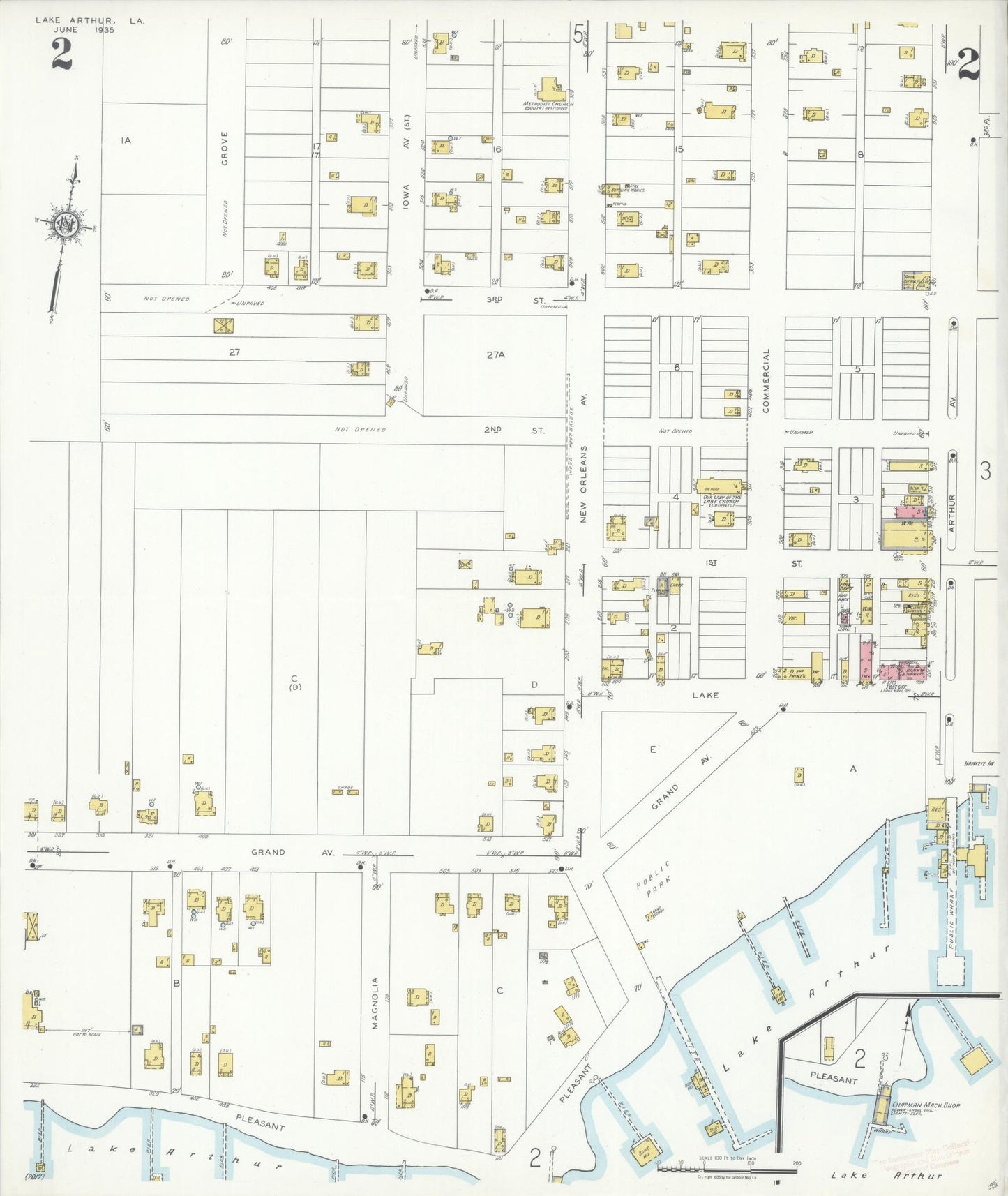 Sanborn Fire Insurance Map from Lake Arthur, Jefferson Davis Parish, Louisiana (1935), Sheet #0002 - Complete Map Set gallery image, historic Sanborn map, vintage wall art, Louisiana Louisiana
