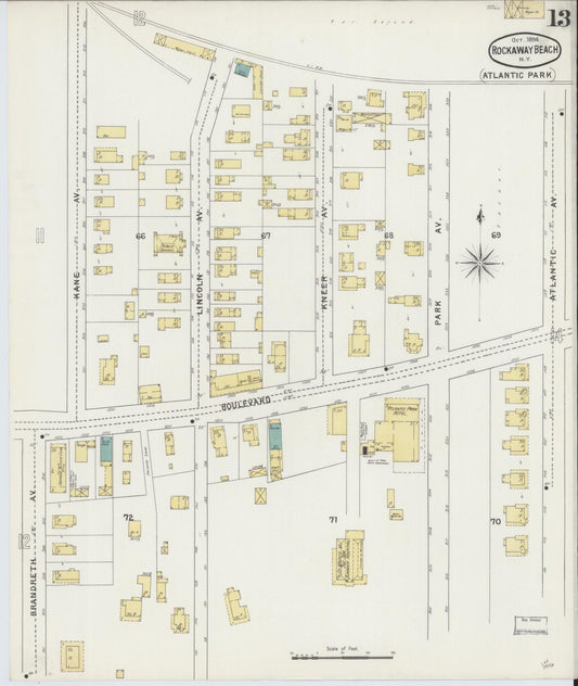 Sanborn Fire Insurance Map from Rockaway Beach, Queens County, New York (1894), Sheet #0013 - Historic Sanborn Fire Insurance Map Print, vintage old map wall art, antique decor, genealogy gift, New York New York map