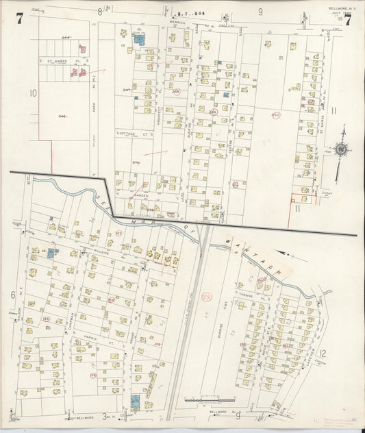 Sanborn Fire Insurance Map from Bellmore, Nassau County, New York (1945), Sheet #0007 - Historic Sanborn Fire Insurance Map Print, vintage old map wall art, antique decor, genealogy gift, New York New York map