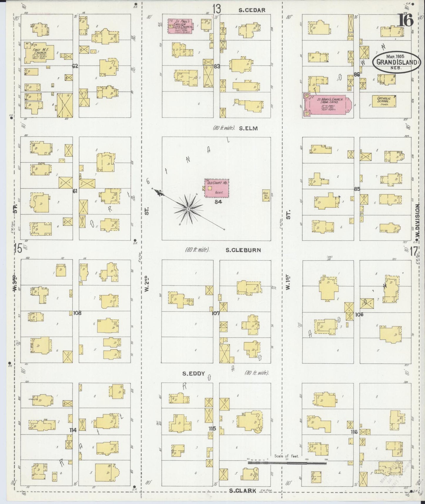 Sanborn Fire Insurance Map from Grand Island, Hall County, Nebraska (1905), Sheet #0016 - Historic Sanborn Fire Insurance Map Print, vintage old map wall art, antique decor, genealogy gift, Nebraska Nebraska map