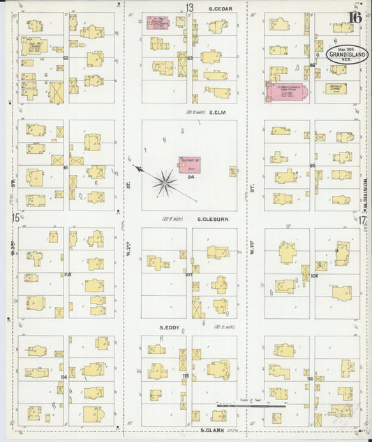Sanborn Fire Insurance Map from Grand Island, Hall County, Nebraska (1905), Sheet #0016 - Historic Sanborn Fire Insurance Map Print, vintage old map wall art, antique decor, genealogy gift, Nebraska Nebraska map