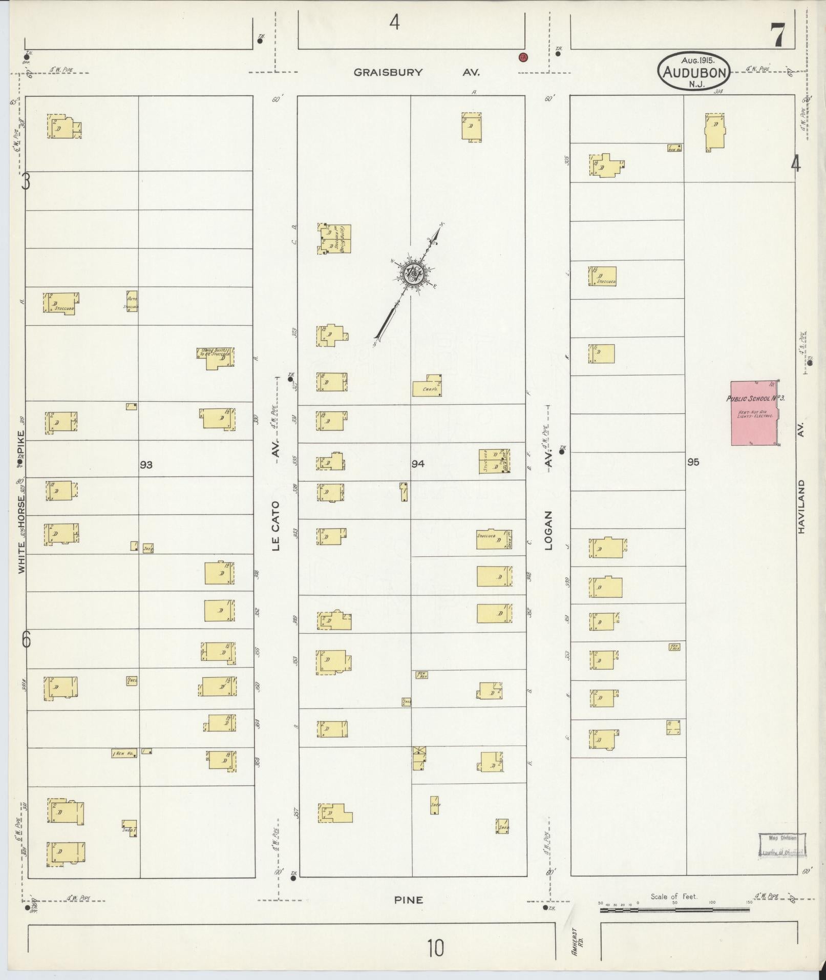 Sanborn Fire Insurance Map from Audubon, Camden County, New Jersey (1915), Sheet #0007 - Complete Map Set gallery image, historic Sanborn map, vintage wall art, New Jersey New Jersey