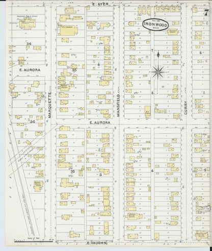 Sanborn Fire Insurance Map from Ironwood, Gogebic County, Michigan (1891), Sheet #0007 - Complete Map Set gallery image, historic Sanborn map, vintage wall art, Michigan Michigan