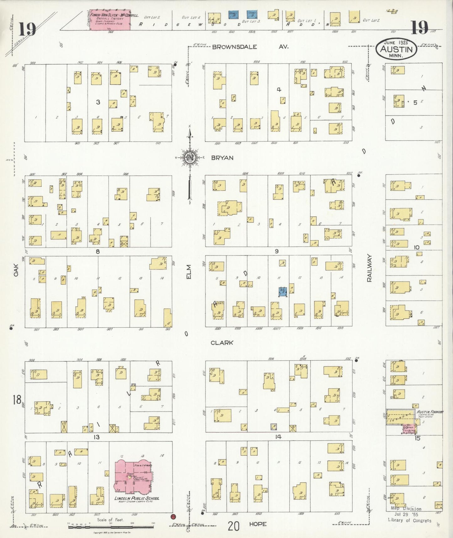 Sanborn Fire Insurance Map from Austin, Mower County, Minnesota (1926), Sheet #0019 - Historic Sanborn Fire Insurance Map Print, vintage old map wall art, antique decor, genealogy gift, Minnesota Minnesota map