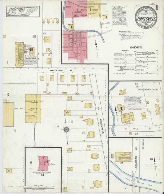 Sanborn Fire Insurance Map from Hartsville, Trousdale County, Tennessee (1920), Sheet #0001 - Historic Sanborn Fire Insurance Map Print, vintage old map wall art, antique decor, genealogy gift, Tennessee Tennessee map