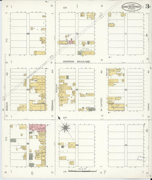 Sanborn Fire Insurance Map from Grand Encampment, Carbon County, Wyoming (1907), Sheet #0003 - Historic Sanborn Fire Insurance Map Print, vintage old map wall art, antique decor, genealogy gift, Wyoming Wyoming map