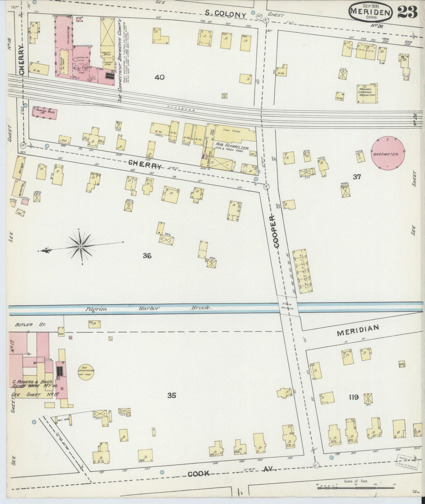 Sanborn Fire Insurance Map from Meriden, New Haven County, Connecticut (1891), Sheet #0023 - Complete Map Set gallery image, historic Sanborn map, vintage wall art, Connecticut Connecticut