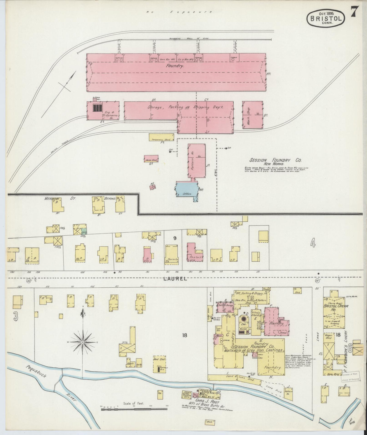 Sanborn Fire Insurance Map from Bristol, Hartford County, Connecticut (1895), Sheet #0007 - Historic Sanborn Fire Insurance Map Print, vintage old map wall art, antique decor, genealogy gift, Connecticut Connecticut map