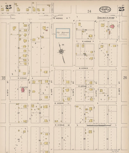 Sanborn Fire Insurance Map from Temple, Bell County, Texas (1922), Sheet #0025 - Historic Sanborn Fire Insurance Map Print, vintage old map wall art, antique decor, genealogy gift, Texas Texas map