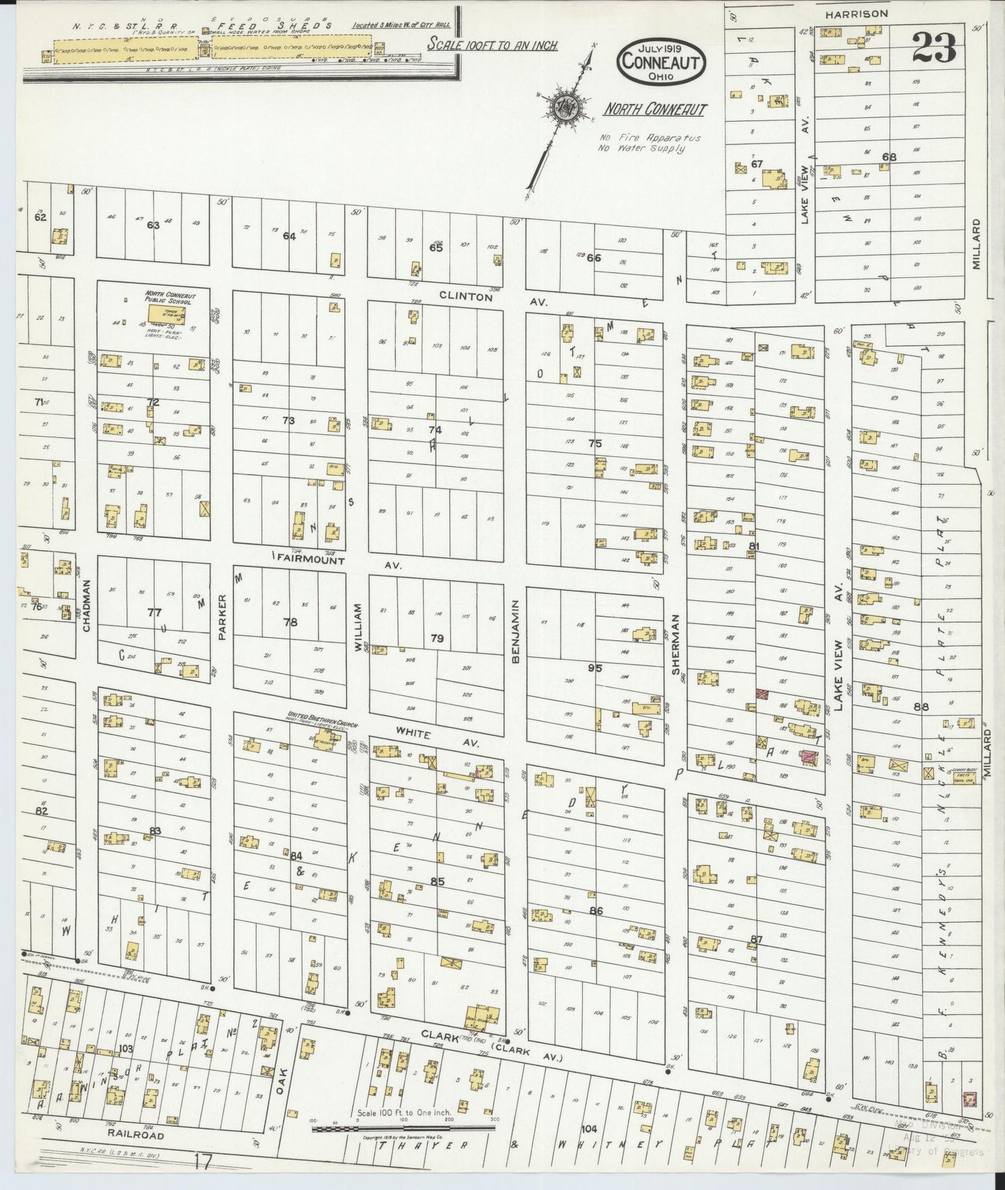 Sanborn Fire Insurance Map from Conneaut, Ashtabula County, Ohio (1919), Sheet #0023 - Historic Sanborn Fire Insurance Map Print, vintage old map wall art, antique decor, genealogy gift, Ohio Ohio map