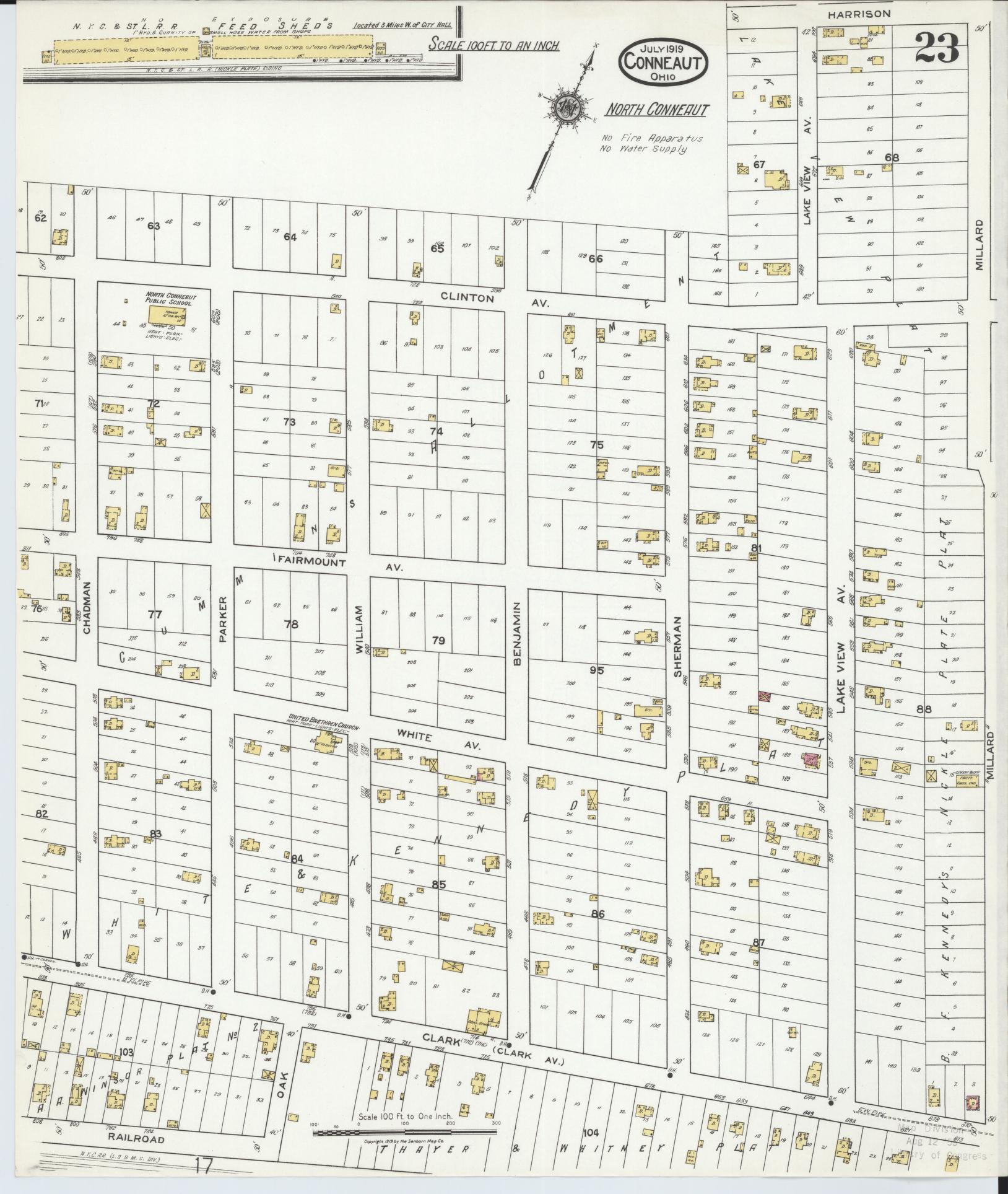Sanborn Fire Insurance Map from Conneaut, Ashtabula County, Ohio (1919), Sheet #0023 - Historic Sanborn Fire Insurance Map Print, vintage old map wall art, antique decor, genealogy gift, Ohio Ohio map